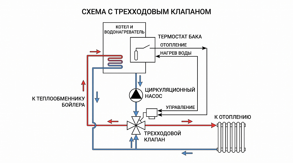Схема с трёхходовым клапаном