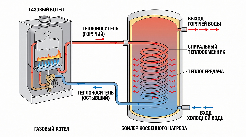 Схемы подключения бойлера косвенного нагрева с рециркуляцией, котлом и полотенцесушителем